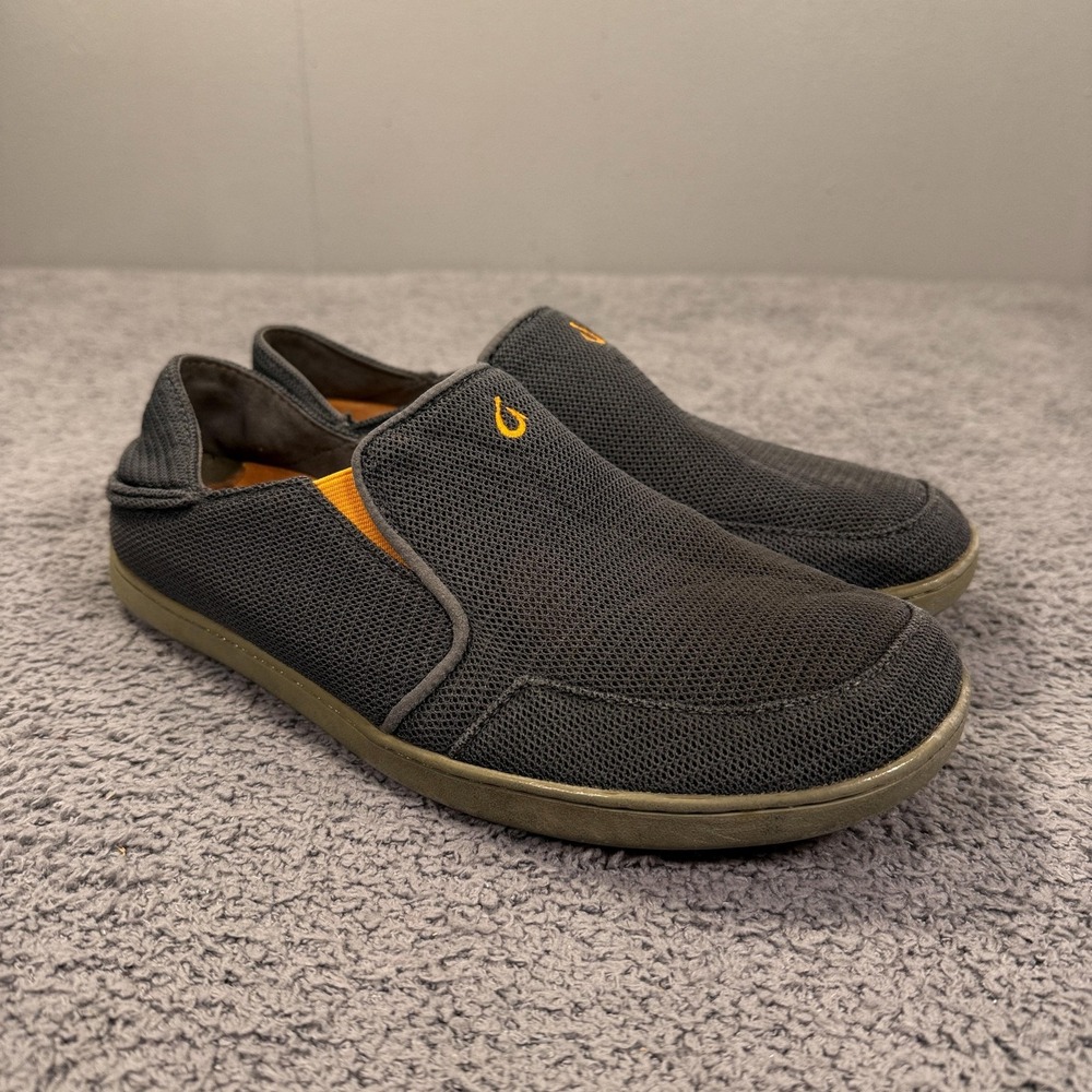 OluKai Nohea Mesh Shoes Mens Size‎ 8.5 Gray Orange Slip On Loafers 10188-4242